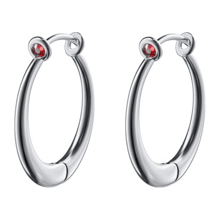 PENDIENTES DE ARO EN TONO PLATEADO CON CRISTAL ROJO - LOVA JEWELRY